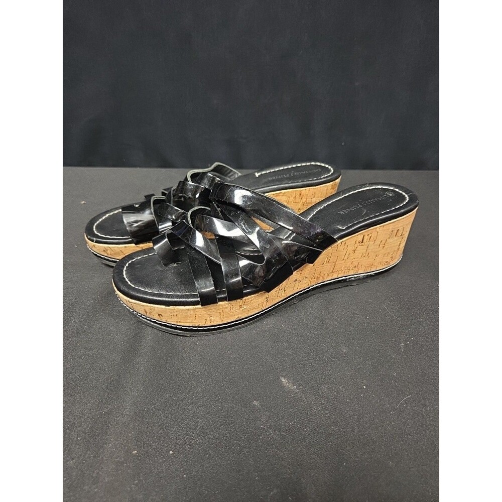 Donald J Pliner Salma Black Patent Leather Strappy Wedge Sandals Size 9